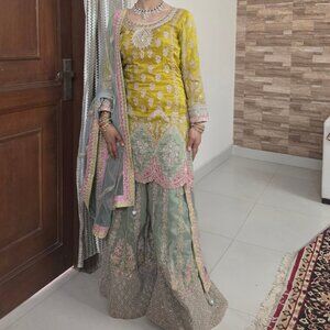 Green yellow pink sharara NEGOTIABLE